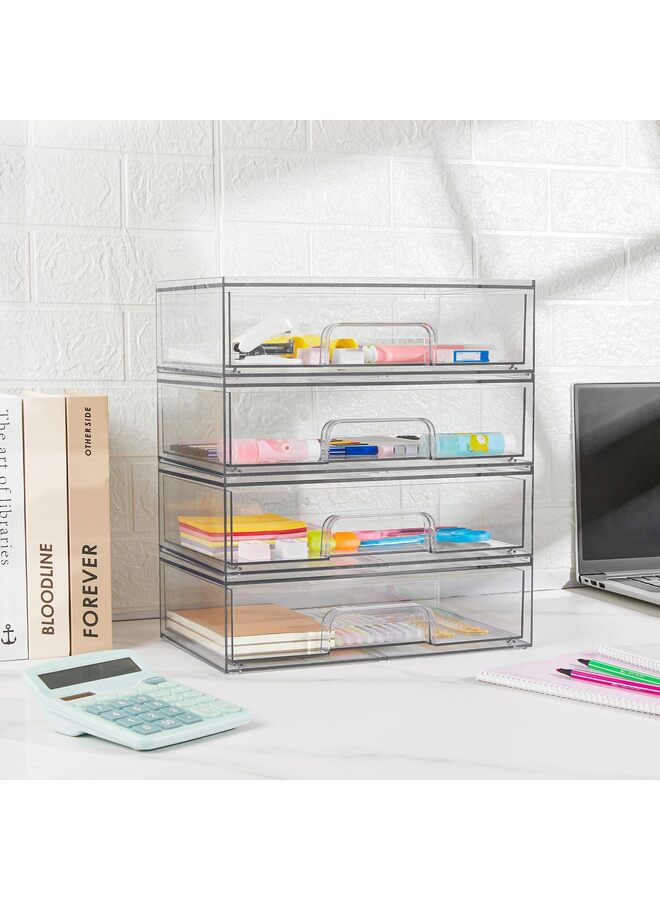 LAMAY 2PCS 12''W Clear Stackable Storage Drawers, Acrylic Plastic Organizers Bins for Makeup Palettes, Cosmetics, and Beauty Supplies,Ideal for Vanity, Bathroom,Cabinet,Desk Organization - Image 4